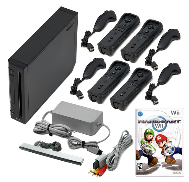 Wii Console Black - Choose 1 to 4 Voomwa Remotes - Wii Sports, New Super Mario, or Mario Kart (Refurbished - Excellent)