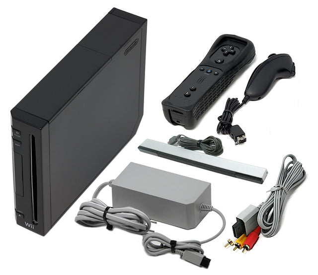 Wii Console Black - Choose 1 to 4 Voomwa Remotes - Wii Sports, New Super Mario, or Mario Kart (Refurbished - Excellent)