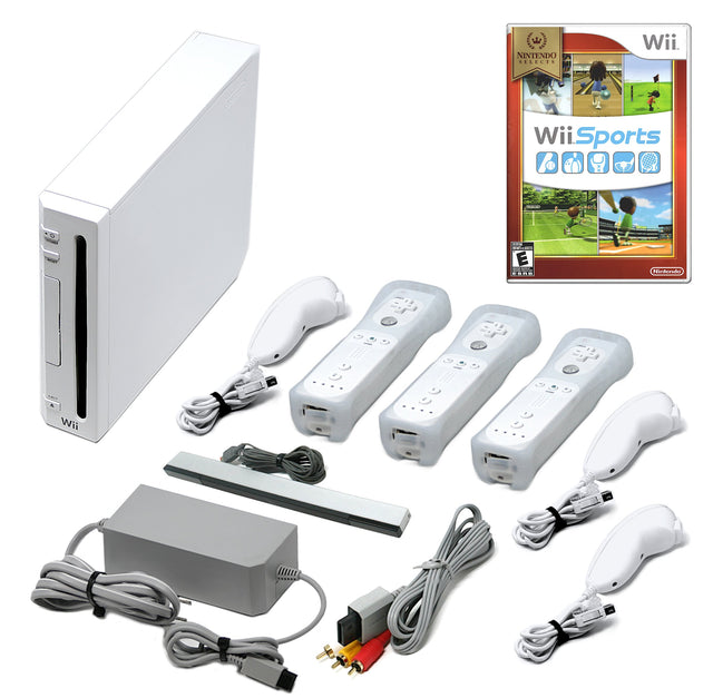 Wii Console White + Choose Voomwa Remotes - Wii Sports, New Super Mario, or Mario Kart (Refurbished - Excellent)