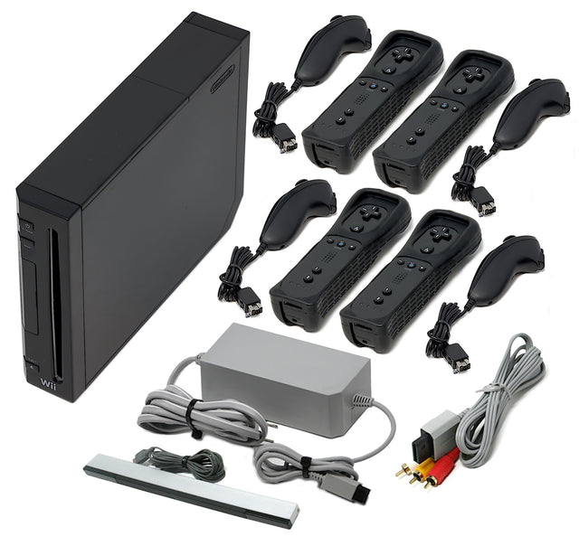 Wii Console Black - Choose 1 to 4 Voomwa Remotes - Wii Sports, New Super Mario, or Mario Kart (Refurbished - Excellent)