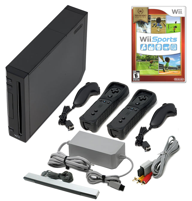 Wii Console Black - Choose 1 to 4 Voomwa Remotes - Wii Sports, New Super Mario, or Mario Kart (Refurbished - Excellent)