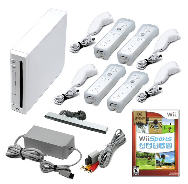 Wii Console White + Choose Voomwa Remotes - Wii Sports, New Super Mario, or Mario Kart (Refurbished - Excellent)