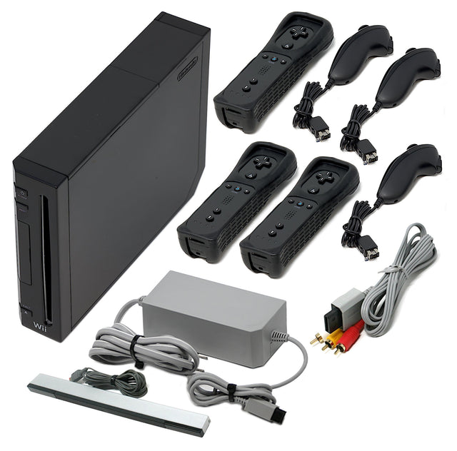 Wii Console Black - Choose 1 to 4 Voomwa Remotes - Wii Sports, New Super Mario, or Mario Kart (Refurbished - Excellent)