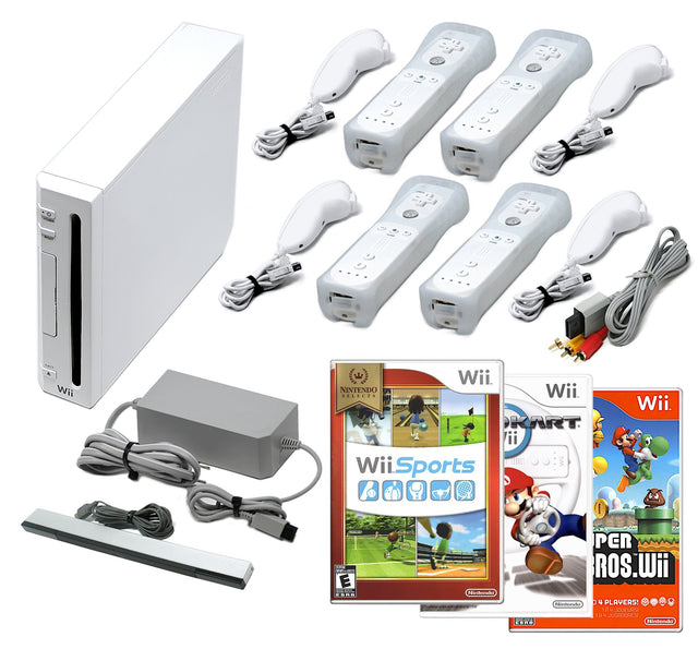 Wii Console White + Choose Voomwa Remotes - Wii Sports, New Super Mario, or Mario Kart (Refurbished - Excellent)