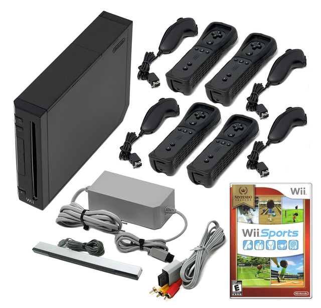 Wii Console Black - Choose 1 to 4 Voomwa Remotes - Wii Sports, New Super Mario, or Mario Kart (Refurbished - Excellent)
