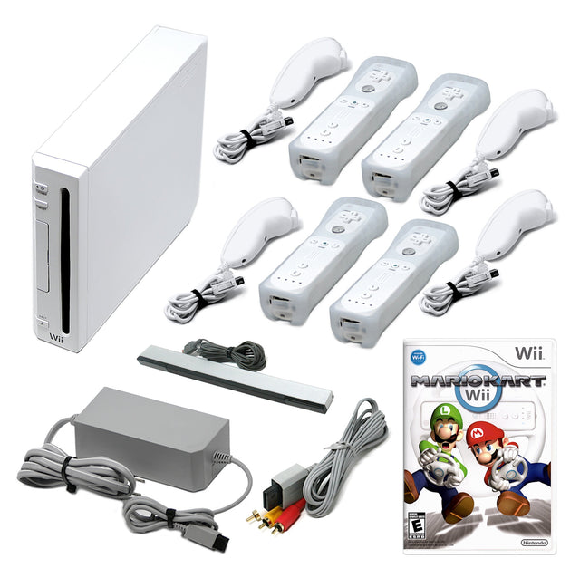 Wii Console White + Choose Voomwa Remotes - Wii Sports, New Super Mario, or Mario Kart (Refurbished - Excellent)