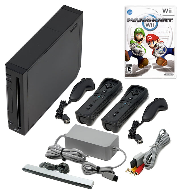 Wii Console Black - Choose 1 to 4 Voomwa Remotes - Wii Sports, New Super Mario, or Mario Kart (Refurbished - Excellent)