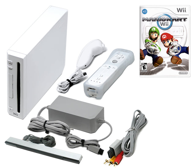 Wii Console White + Choose Voomwa Remotes - Wii Sports, New Super Mario, or Mario Kart (Refurbished - Excellent)