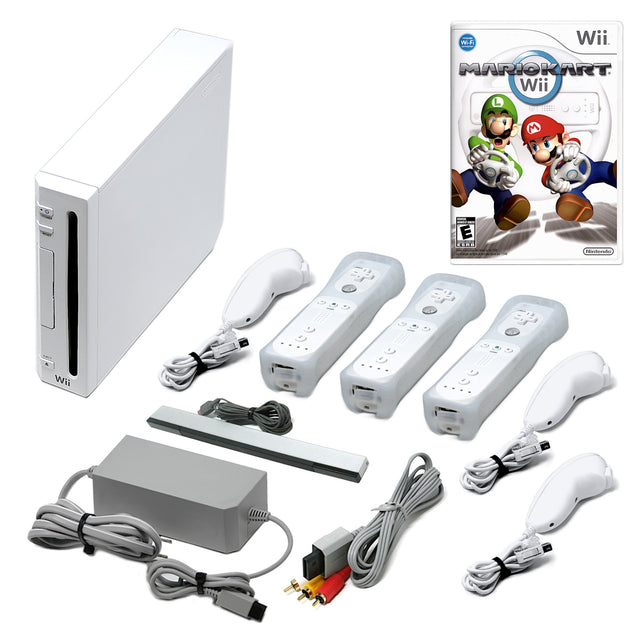 Wii Console White + Choose Voomwa Remotes - Wii Sports, New Super Mario, or Mario Kart (Refurbished - Excellent)