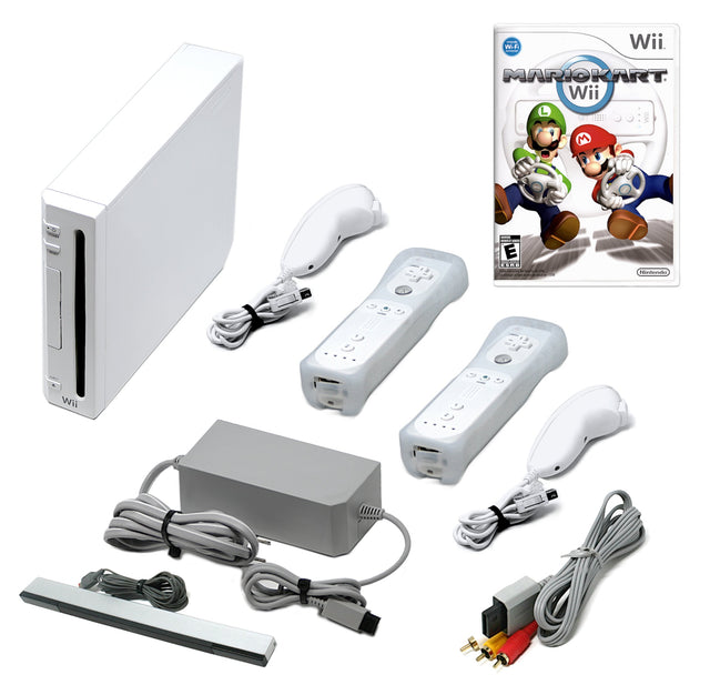 Wii Console White + Choose Voomwa Remotes - Wii Sports, New Super Mario, or Mario Kart (Refurbished - Excellent)