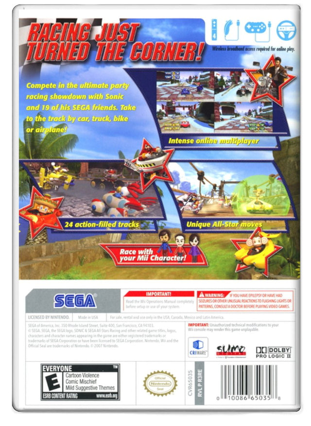 Sonic Sega All Star Racing - Nintendo Wii (Refurbished)