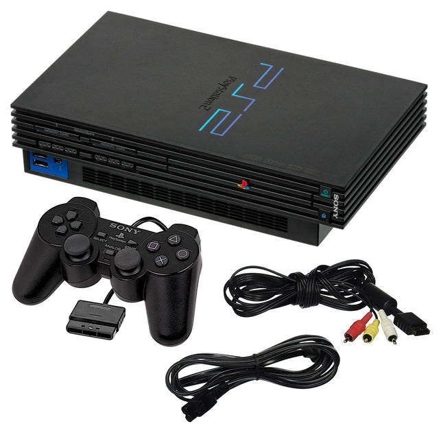 PS2 Console Original Black, Two Controllers Refurbished, Good
