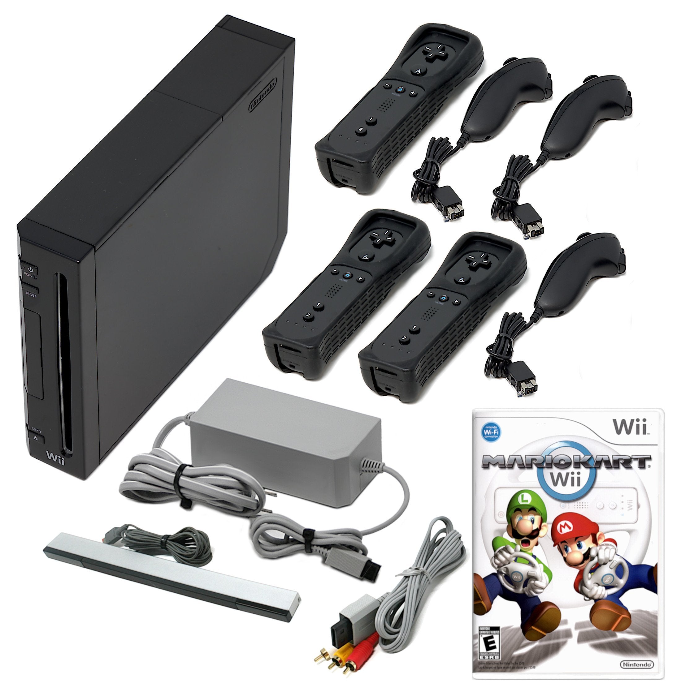 Wii Console Black - Choose 1 to 4 Voomwa Remotes - Wii Sports, New Sup
