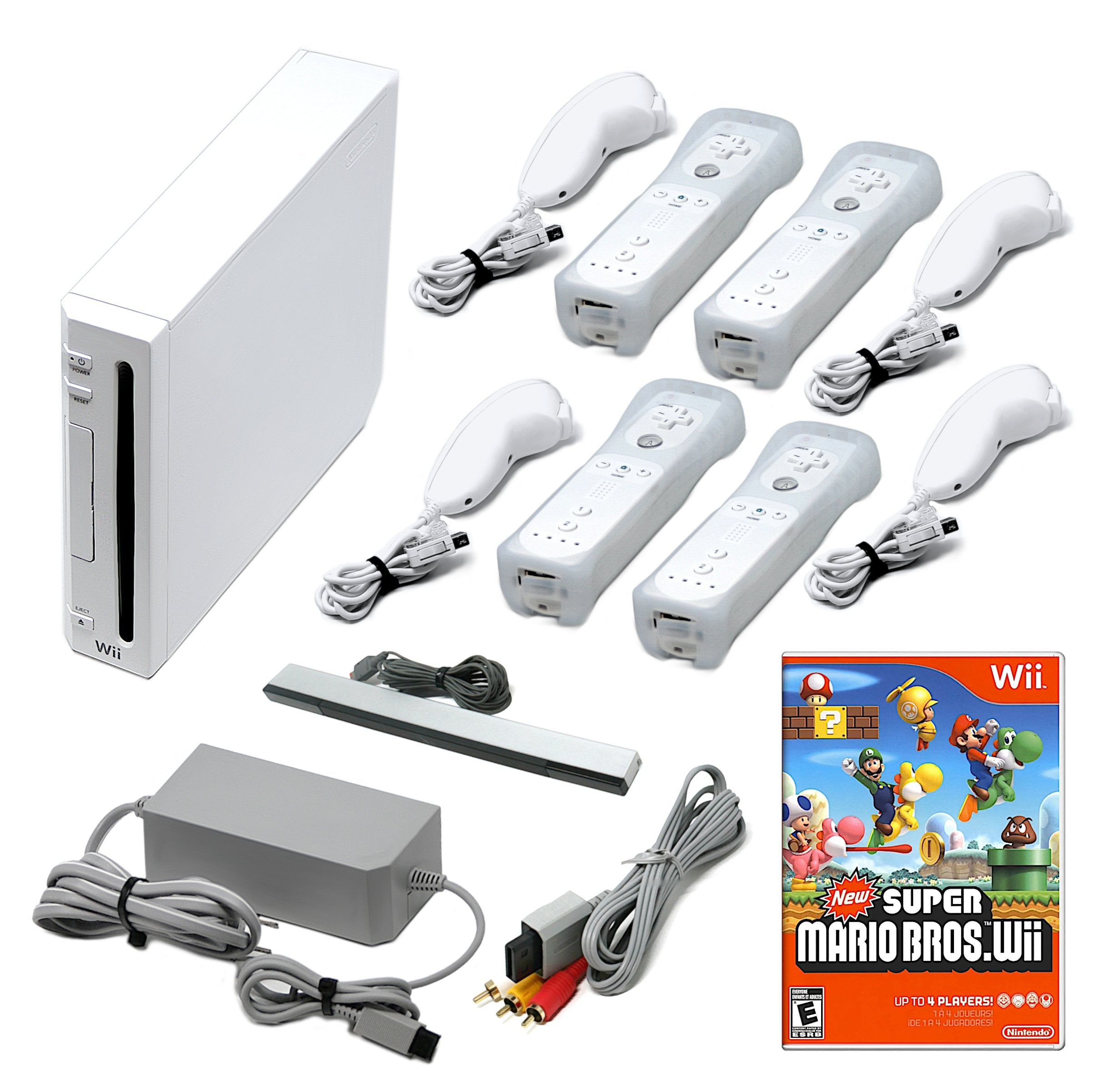 Nintendo Wii ホワイト ゲームと周辺機器 Wii Console White + 1-4 Voomwa Remotes - Wii Sports, New Super Mario,