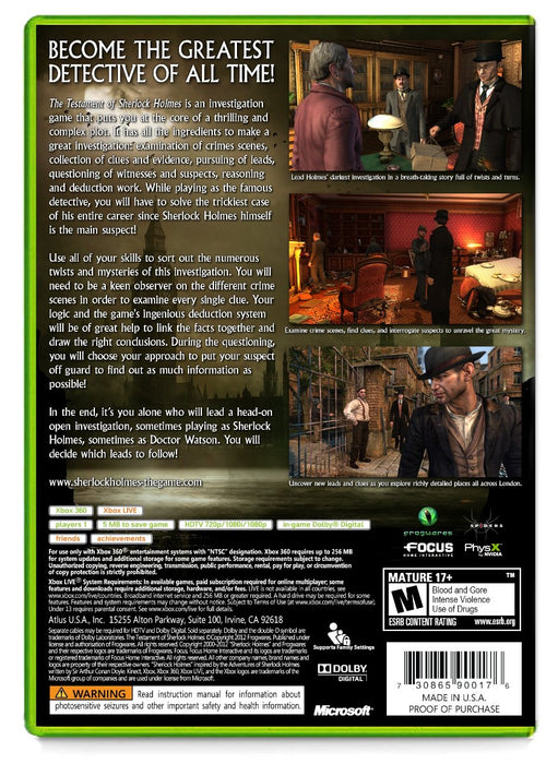 Testament of Sherlock Holmes - Xbox 360 (Refurbished)