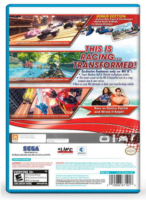 Sonic All-Stars Racing Transformed - Nintendo Wii U (Refurbished)