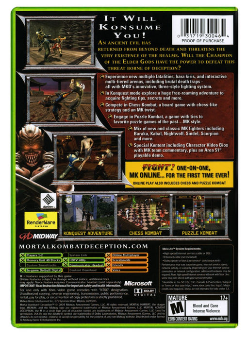 Mortal Kombat Deception - Xbox Original (Refurbished)
