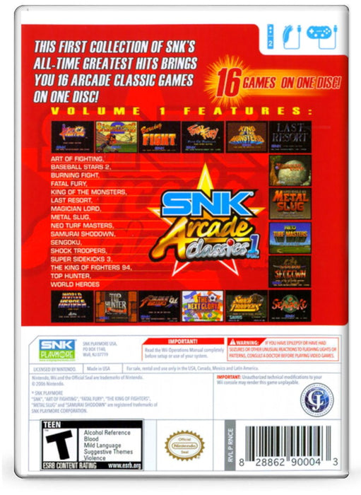 SNK Arcade Classics Volume 1 - Nintendo Wii (Refurbished)