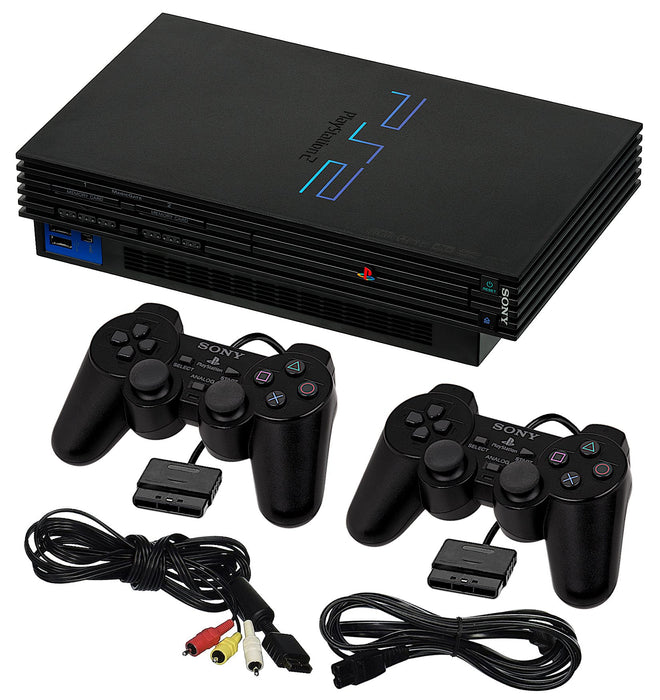 PS2 Console Original Black, Two Controllers Refurbished, Good